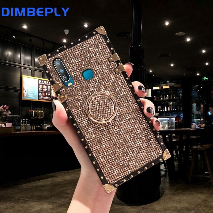 DIMBEPLY for Samsung Galaxy A10 A20 A30 A50 A70 Square Corner Soft Silicon Case with Ring Stand Holder For Samsung M10 M20 M30 Bling Glitter Back Cover
