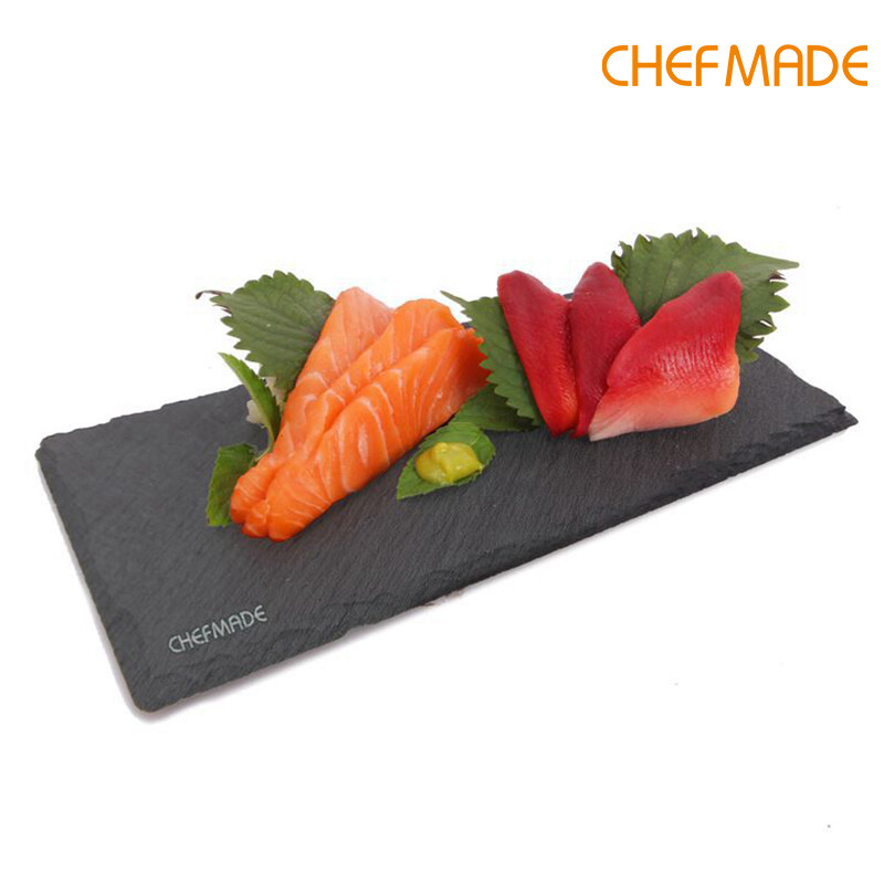 Đĩa Bazan Hình Chữ Nhật CHEFMADE Màu Đen Tự Nhiên Đá Phiến Đĩa Vuông Phô Mai Sushi Bít Tết Thịt Nướng WK9361