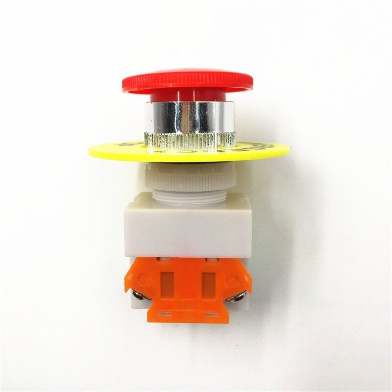 1 cái Nút nhấn dừng khẩn cấp Nút bấm màu đỏ Nắp nấm 1NO 1NC DPST AC 660V 10A Công tắc nút bấm với chuông cảnh báo màu vàng