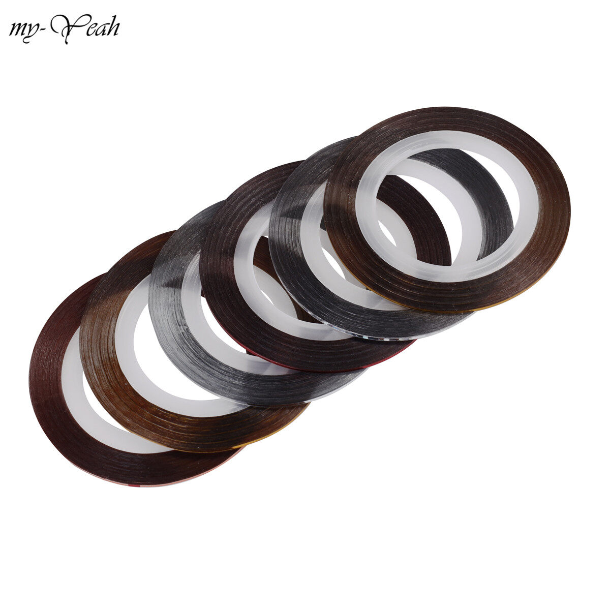 myyeah 6 Pcs/Rolls 3D Self-adhesive Striped Tape Line Set Nail Art Decoration Mixed Color Sticker Decal DIY Fashion Decal Kit