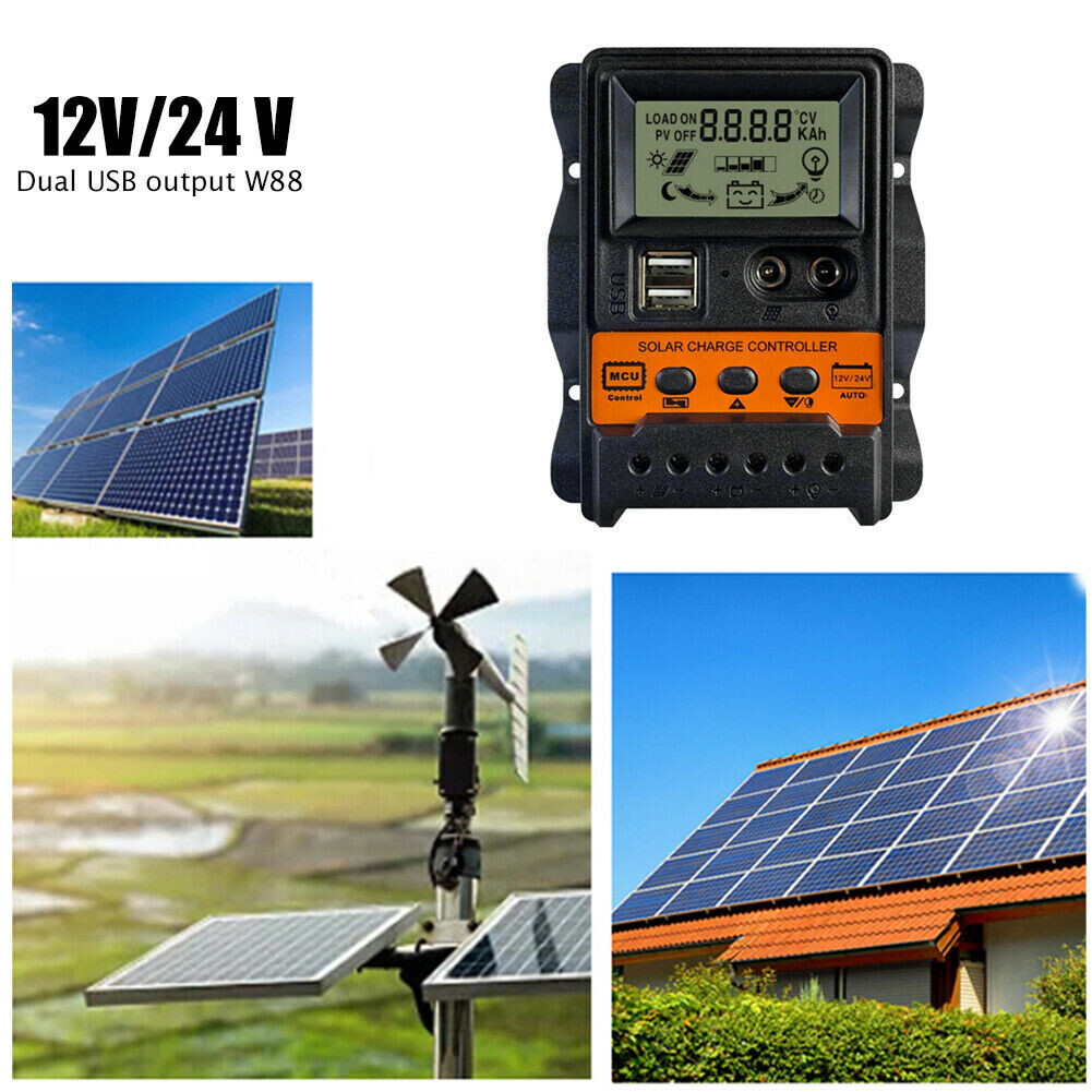 E Life Smart Store 30A 20A 10A Solar PV Battery Charge Controller 12V 24V Solar Panel Voltage Regulator LCD Display Dual USB with Load