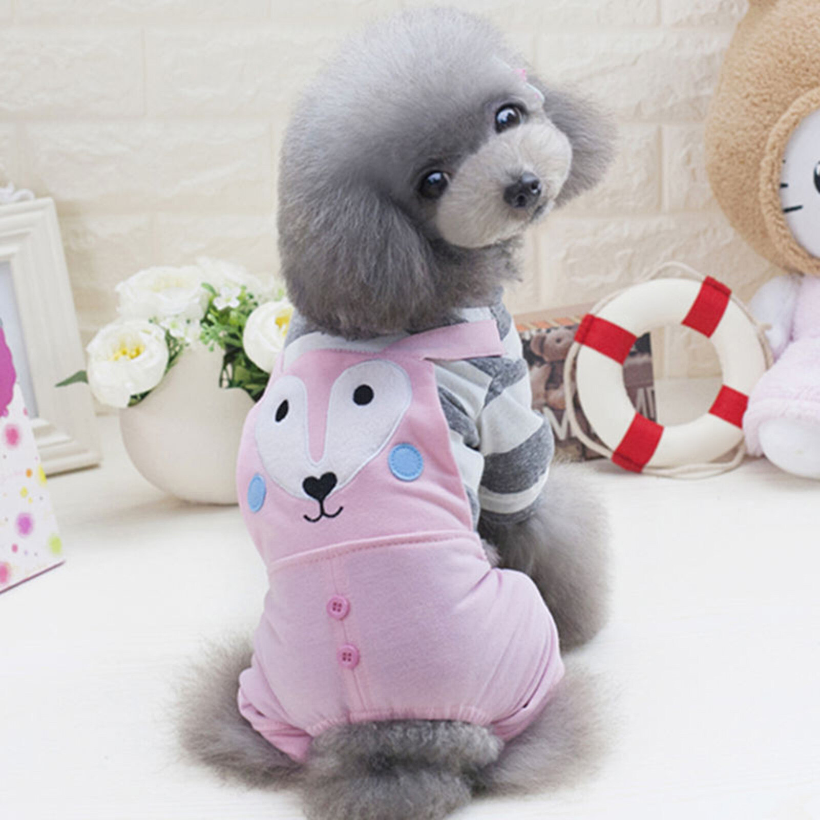 huanhuang® Spring Pet Cat Fox Pattern Button Stitching Suspenders Four-legged Dog Clothes