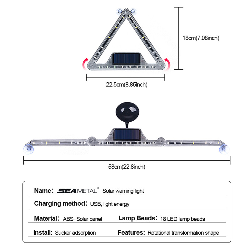 Foldable Car LED Reflective Triangle Light Emergency Breakdown Warning Night Road Safety Warning Lamp