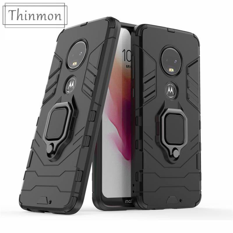 Thinmon For Motorola Moto G7 Plus G7 Case, Silicone TPU and Hard PC Luxury Armor Shockproof Metal Ring Holder Cover Phone Casing