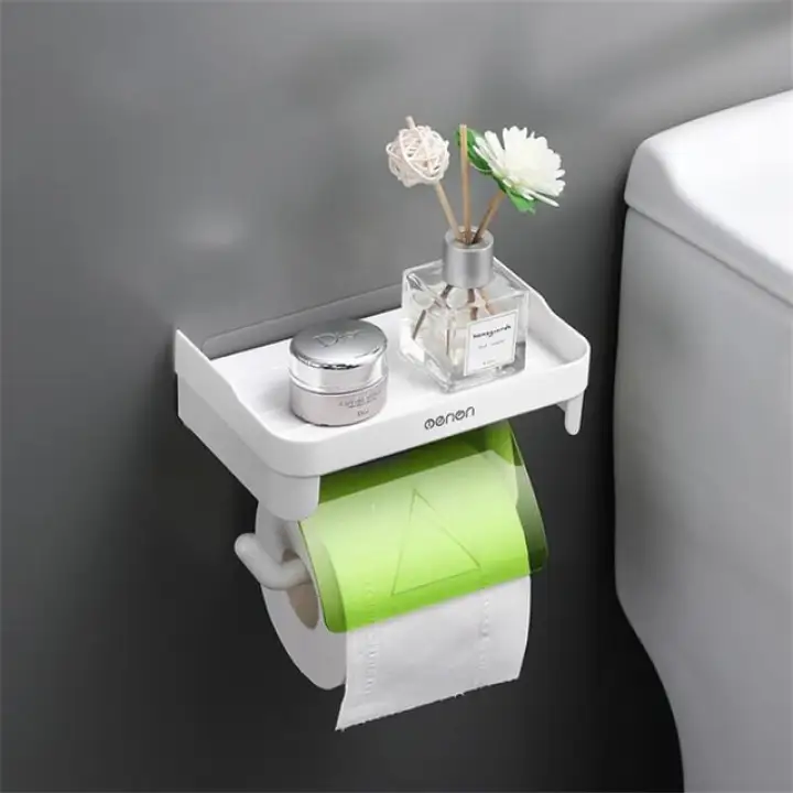 Bathroom Toilet Paper Holder Shelf Wall Mounted Roll Paper Storage Rack Multi Function Tissue Holder With Mobile Phone Storage Lazada Singapore