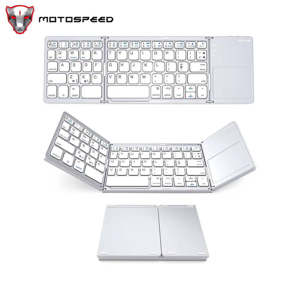 AJAZZ Wireless BT Keyboard Folding Keyboard Portable Ultra Slim BT Keyboard with Touchpad for Windows/Android/iOS