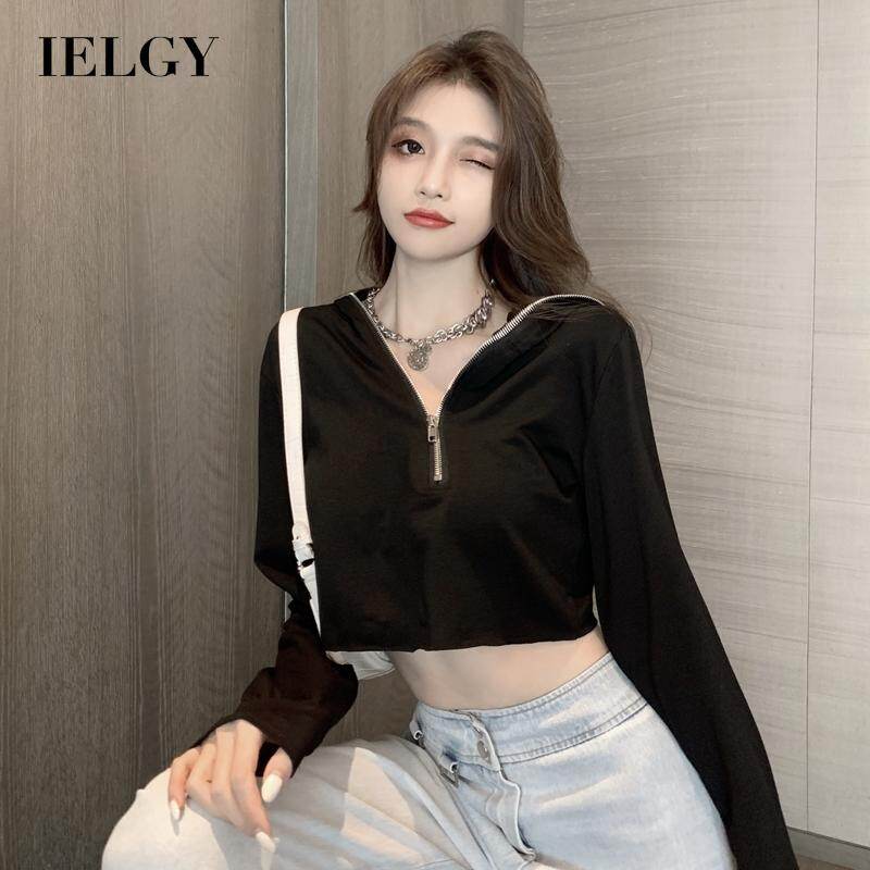 IELGY Women's clothes Korean style loose fashion hood sweater zipper long sleeve all-match casual