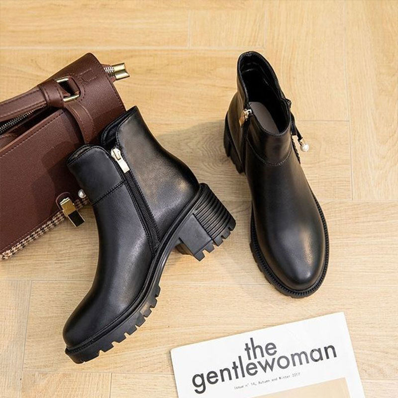 RENBEN round toe short boots women's new autumn and winter all-match ins thick heel elastic boots British style Martin boots women's thin boots