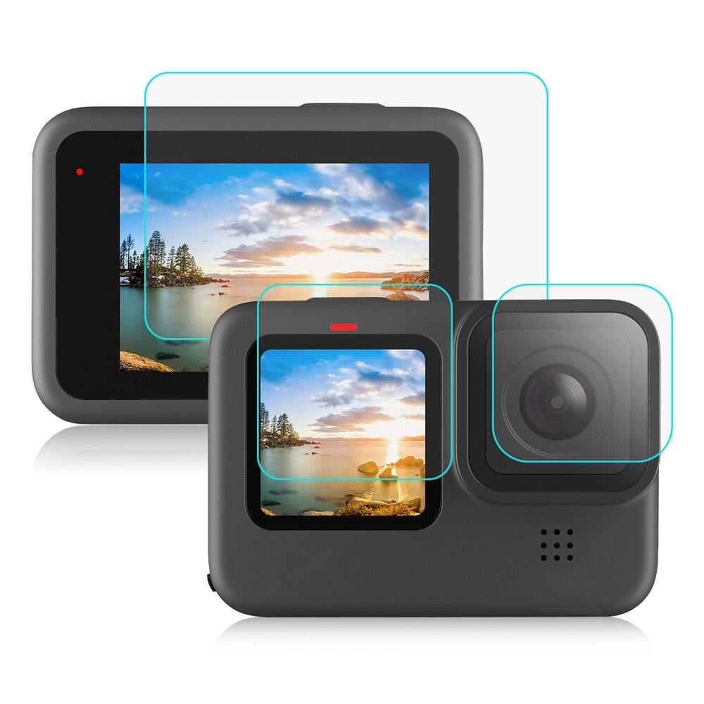 3 Cái PULUZ Cho Gopro HERO 10 Black GoPro9 Ống Kính Đen + Màng Kính Cường Lực Màn Hình LCD