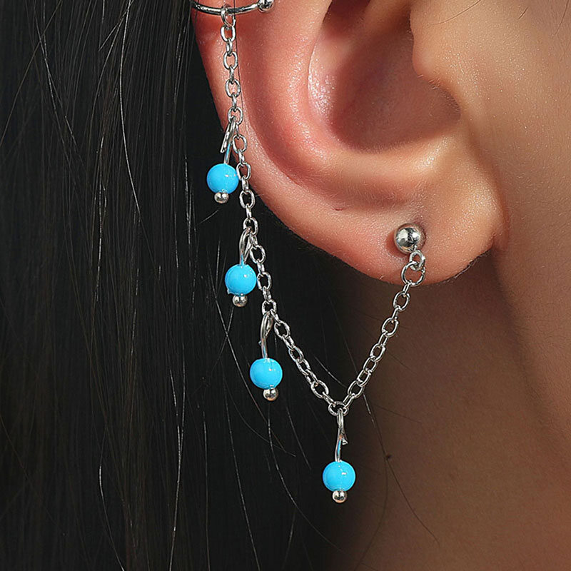 MIAOYA Fashion Jewelry Shop 1 Earring Female Long Planet Chain Earrings Student Ear Clip And Stud In One Star And Moon Musical Note Design
