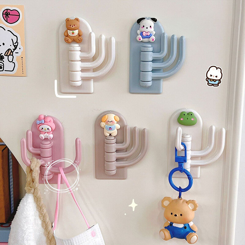 KS Punch-free hook cute seamless three-hook wall strong paste door dormitory self-adhesive sticky hook rotating wall