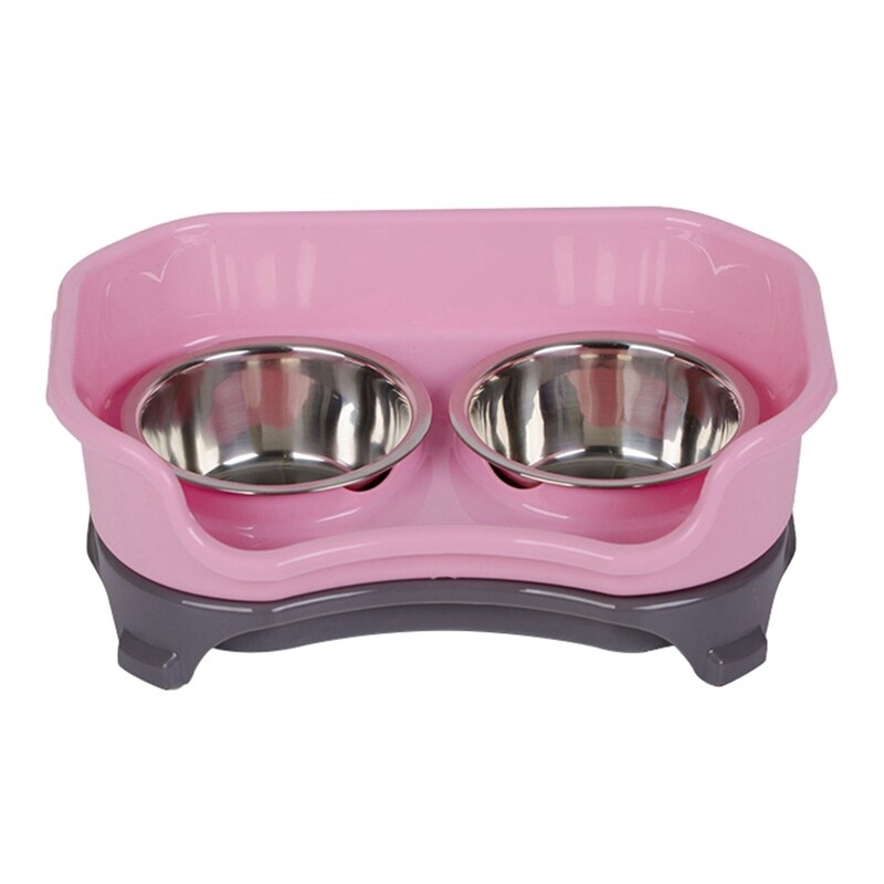 Pet Thép Không Gỉ Chống Rơi Đôi Bát Cao Hơn Chống Rung Baff Chống Trượt Cho Chó Ăn Cho Họa Tiết Cún Cưng Thức Ăn Cho Mèo-Màu Hồng