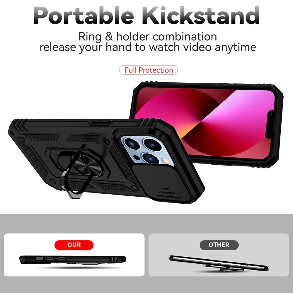 For iPhone 13 Pro Max 6.7 Phone Case,For iPhone 13 6.1/iPhone 13 Pro 6.1 Cases,Sergeant Push Window Protection Camera Armor Ring Bracket Back Cover For iPhone 13 Mimi 5.4