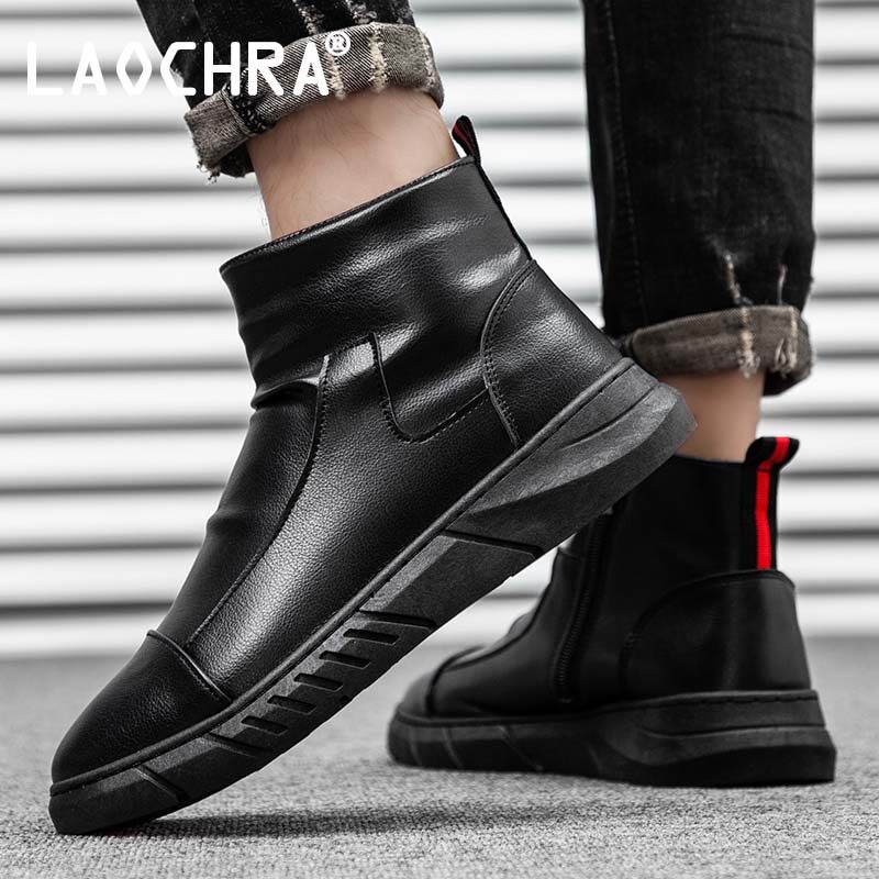LAOCHRA Men's black boots fashion trend dating all-match shoes