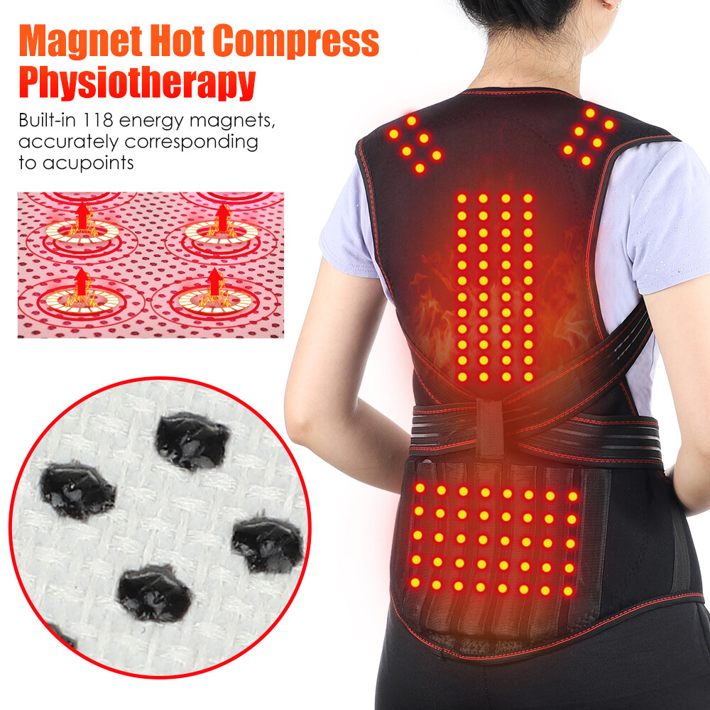 Agdoad Tourmaline Self-heating Spine Lumbar Support Magnetic Shoulder Wrap Posture Corrector Waistcoat Heating Therapy Shoulder Neck Brace