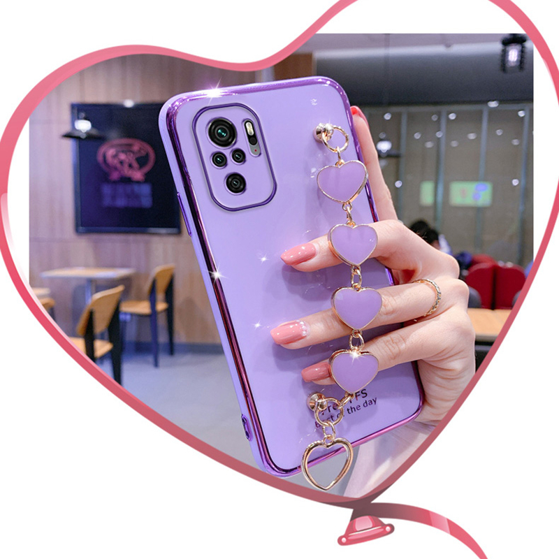 Ốp Bảo Vệ Máy Ảnh Chính Xác Cho Xiaomi Redmi 10 Note 10 Note 10S Note 10 5G Note 10 Pro Ốp Chống Rơi Mạ Phong Cách Nữ Tính Với Vòng Tay Họa Tiết Tình Yêu Dễ Thương