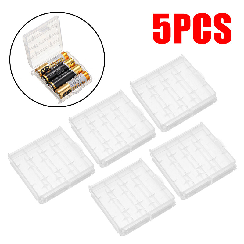 BOKALI 5PCS AA AAA Battery Plastic Storage Case Clear Container Holder Box Cover