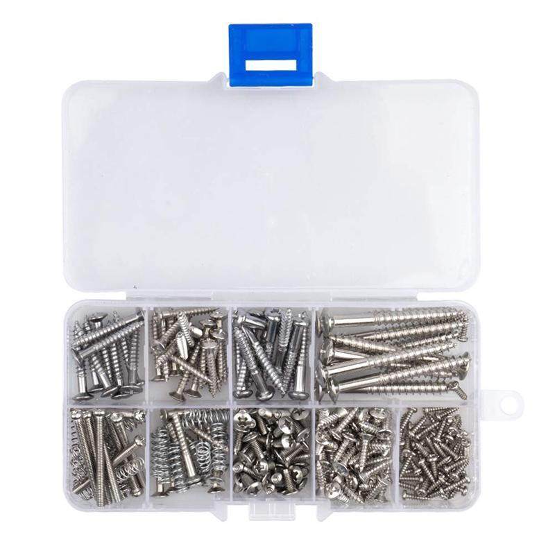204 Pcs Guitar Screw Kit 9 Types Assortment Set with Springs for Electric Guitar Bridge Pickup Pickguard Tuner Switch Neck Plate
