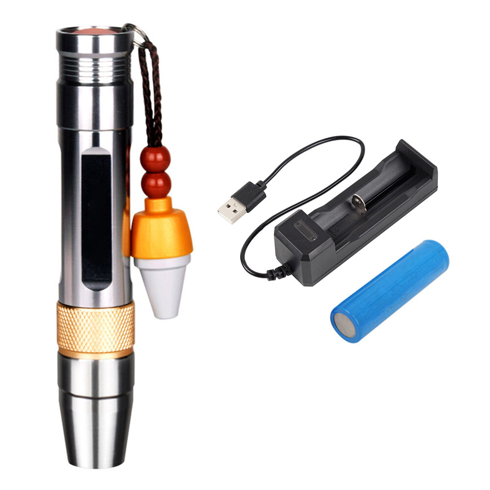 Original White/yellow/365nm ultraviolet flashlight 3 light source gemstone identification Torch rechargable UV lights lamp+18650+charger
