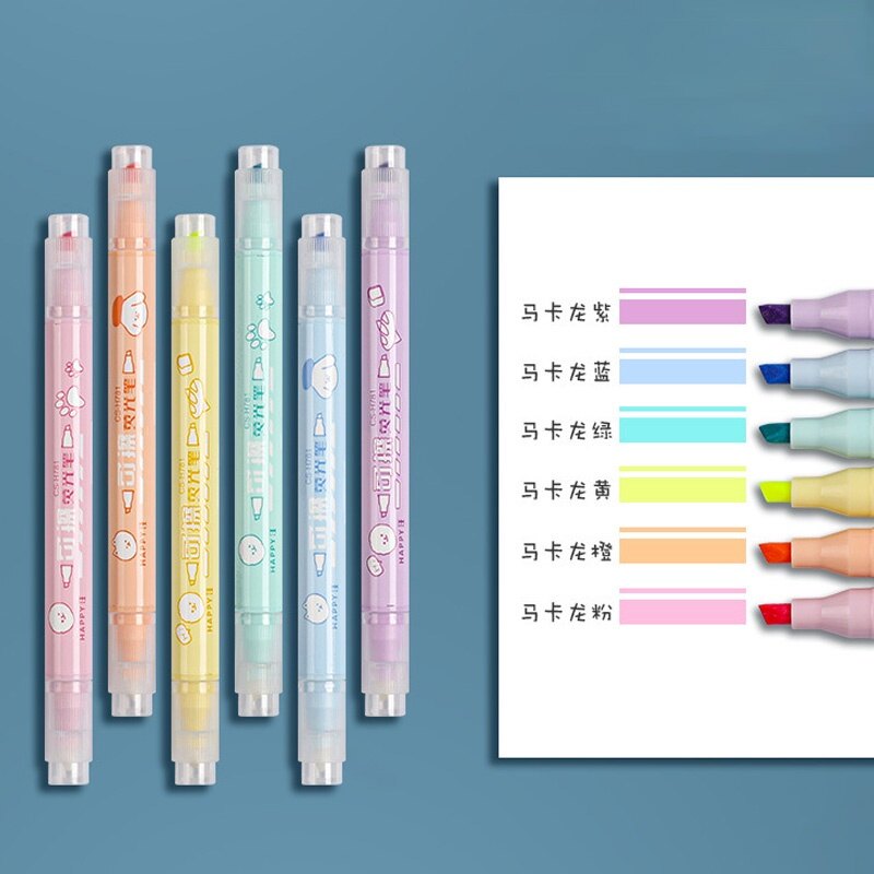 6Pcs Double Head Erasable Highlighter Creative Color Graffiti Account Pen Students Draw Key Marker Pen 6 Color Set Account Pen