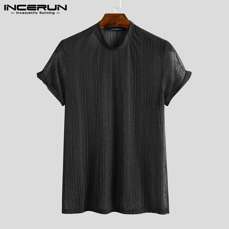 INCERUN Mens Mesh Tops Sheer See Through T Shirt Tops Short sleeve Tee Clubwear Summer