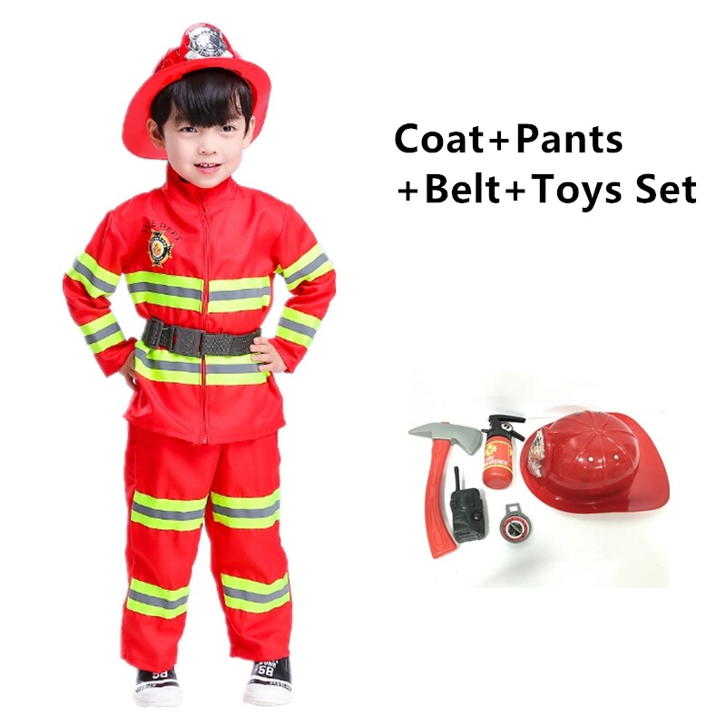 Fireman Role Play Uniform Children Sam Firefighter Cosplay Hallooween ...