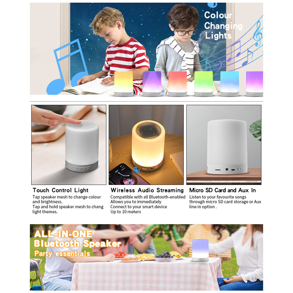 【Hàng Mới Có Sẵn】loa Bluetooth Đèn Cảm Ứng Máy Nghe Nhạc Mini Không Dây Loa Di Động Bluetooth Kèm Máy Nghe Nhạc Đèn LED Lãng Mạn