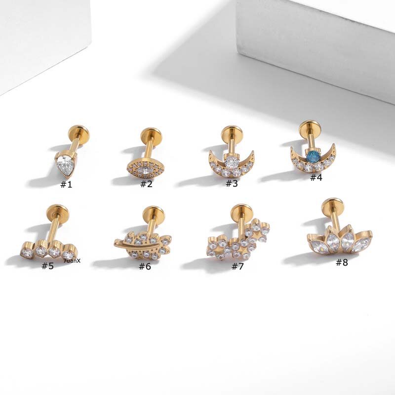 1 Piece G23 Titanium Internal Internally Thread Labret Lip Stud Mmon Leaf Crown Shape Helix Cartilage Pinna Piercing 16Gauge