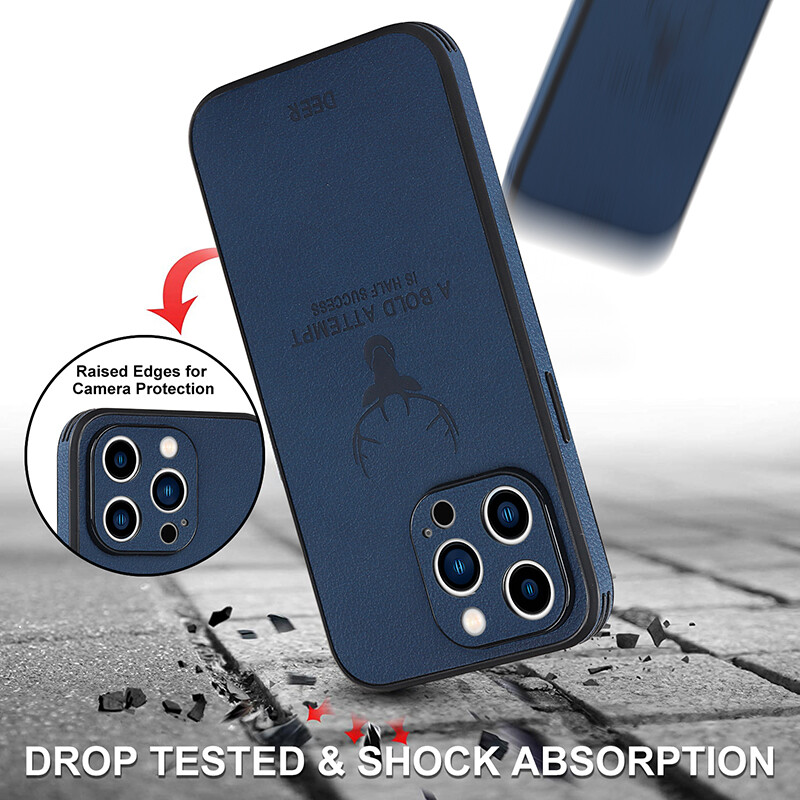 KISSCASE Deer Head Texture 2-In-1 Leather Case Full Coverage Shockproof Anti-Slip Phone Case For Iphone15 14Pro Max 14 Plus 13 11 12 Pro Max Mini Xr X Xs Shockproof Back Cover Case
