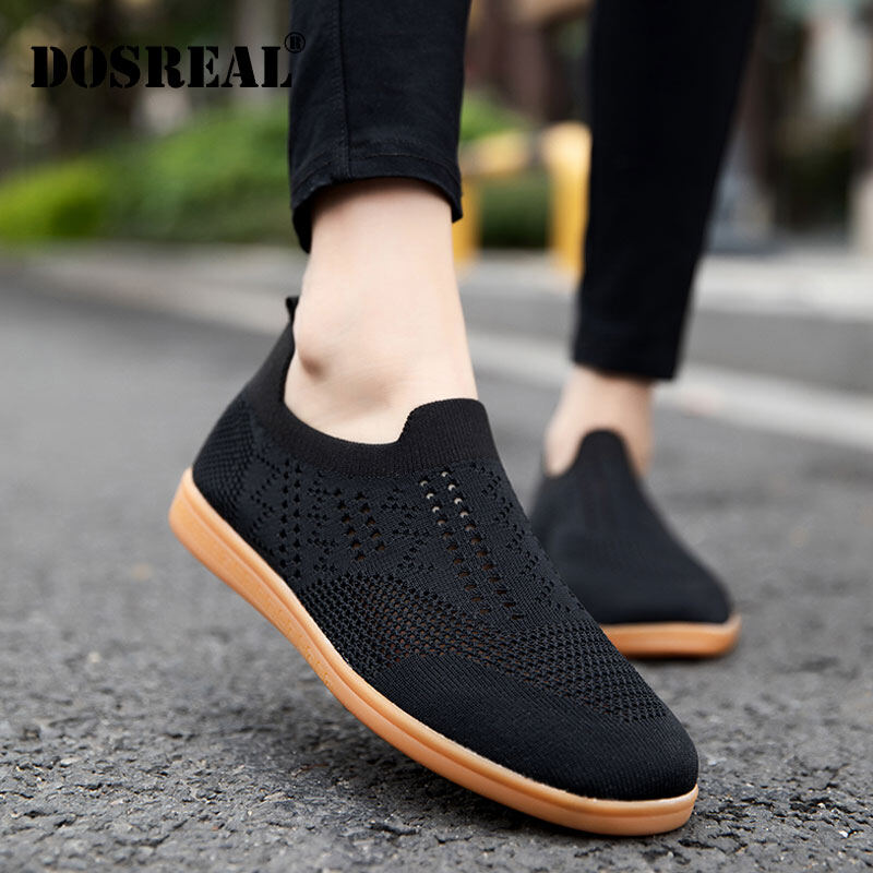 DOSREAL Flat Shoes For Women Couple Shoes Breathable Mesh Walking Shoes Slip On Korean Sneakers Sport Shoes Women Loafers Black Casual Wman Shoes Flats