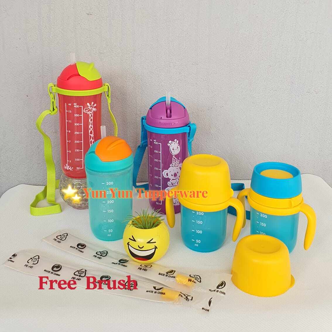 New Tupperware Baby Toddler Training Sippy Cup 350ml Straw Tumbler +Straw  Brush