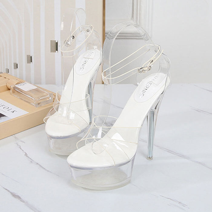 YUCHEN 5.51 inches High Heels Sandals for Women With Heels Shoes Ladies Stiletto Transparent Crystal High Heeled Sandals  Size 35-43