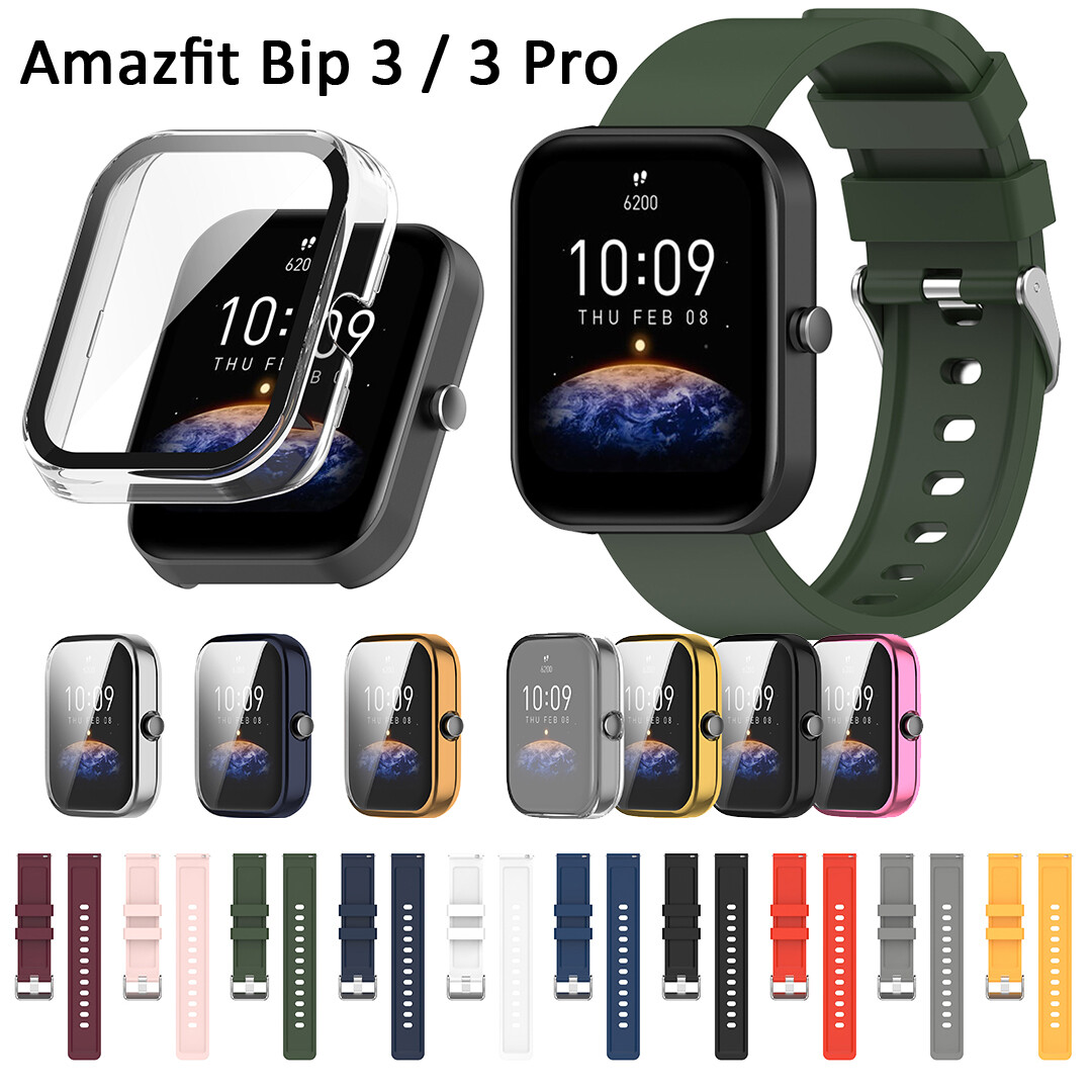 For Amazfit Bip 3 Pro strap case tempered glass screen protector soft plating full screen TPU cover Hard PC cases