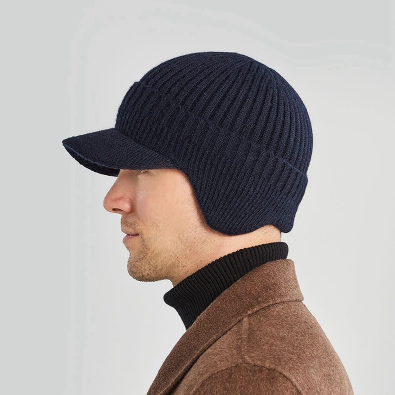 Lijing Người Đàn Ông Của Len Tổng Hợp Visor Brim Beanie Với Hóa Đơn Đan Mũ Bóng Chày Mũ Trùm Đầu Mùa Đông