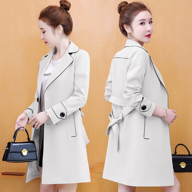 Women Long Trench Coat Spring Autumn Winter Fashion Casual Elegant Slim Loose Windbreaker Jacket Outwear Office Work Suit Khaki Black Beige