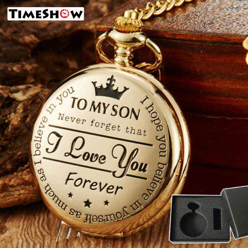 TimeShow Quartz Pocket Watch Numeral To My Son Love Roman Round Display Vintage with Gift Box