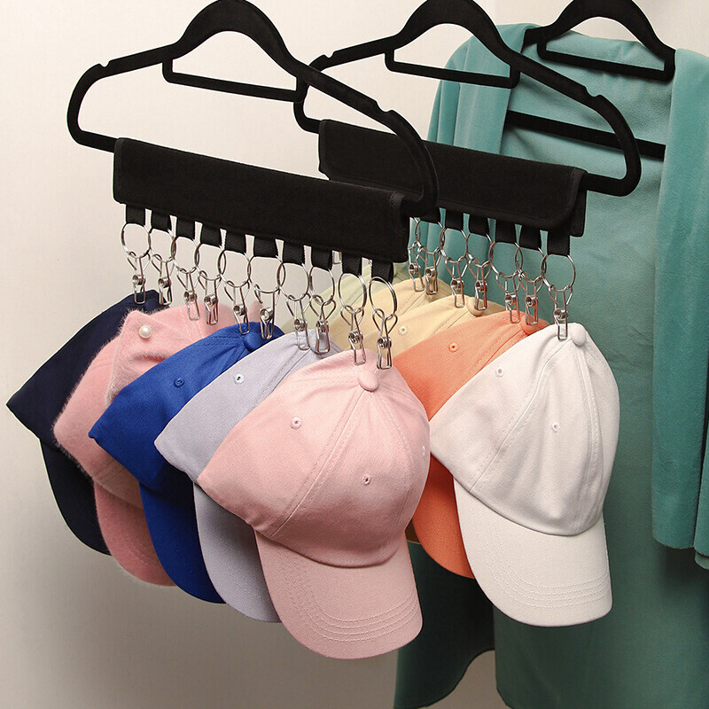 Cap Organizer Hanger, Portable Hat Organizer Holder with Rust-resistant Clips, 10 Stainless Steel Multi-purpose Storage Clips, for Hanging Hat/Socks/Gloves, etc