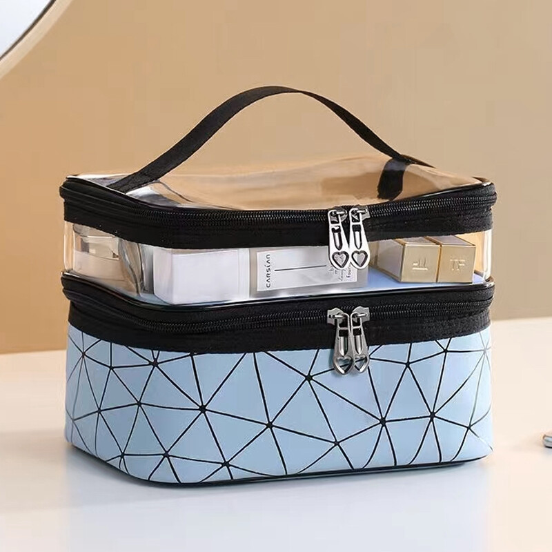 Derf Travel Clear Make Up Bag Waterproof Double Layered Cosmetic Bag Organizer Storage