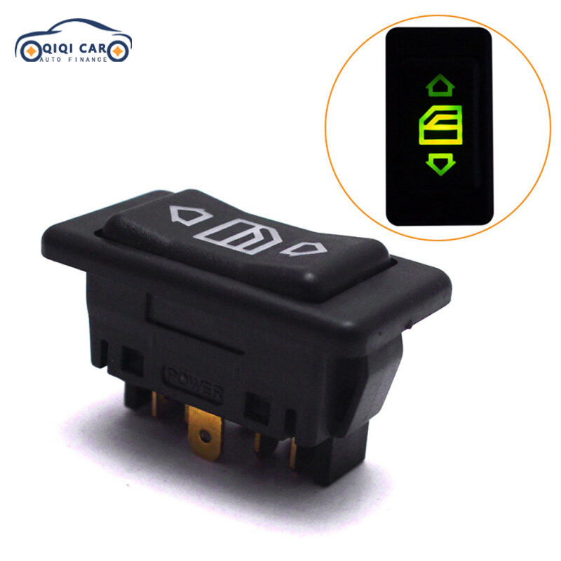 Qiqi 12v/24v 20a 6pin auto electric power window switch button for all autos with green led light car button switch