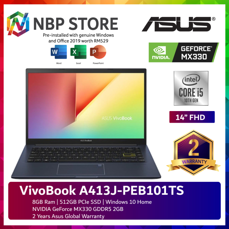 Asus VivoBook A413J-PEB101TS 14 FHD Laptop Bespoke Black ( i5-10210U, 8GB, 512GB SSD, MX330 2GB, W10, HS ) Malaysia