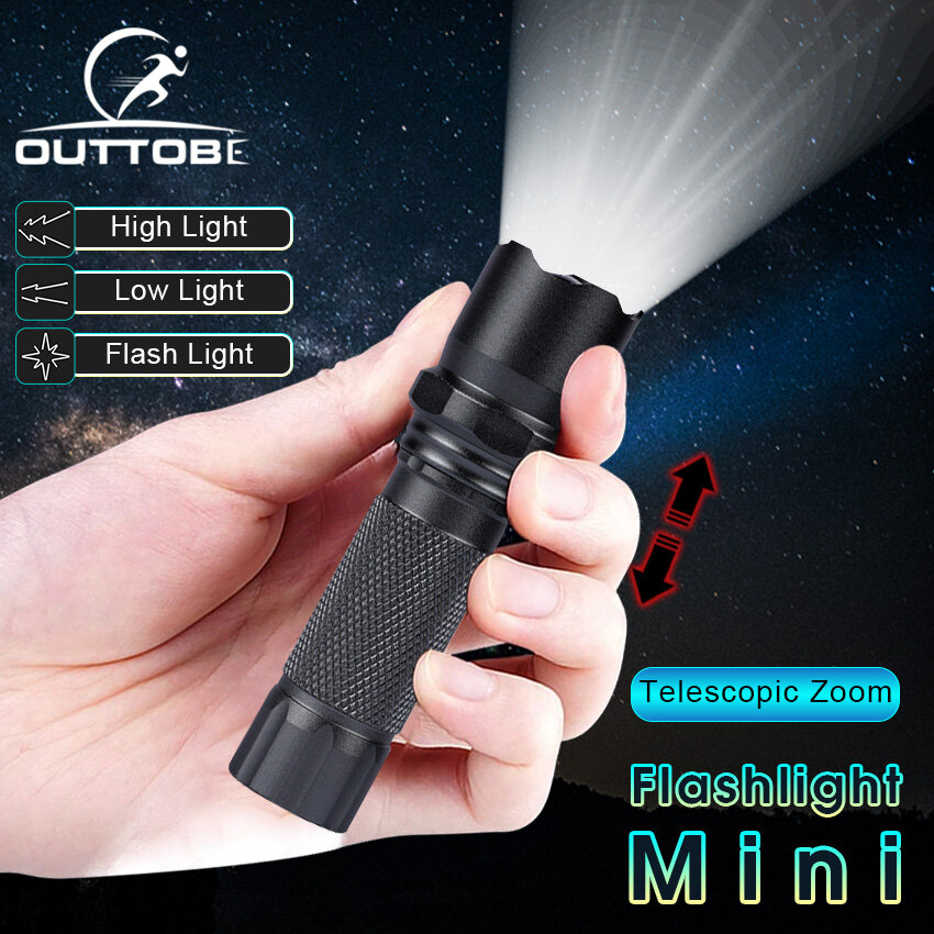 Outtobe Mini Flashlight Portable Zoom Flashlight Ultra Bright Flashlight Rechargeable Outdoor Flashlight 3 Modes Zoomable Handheld Flash Light for Outdoor Running For Camping Hiking