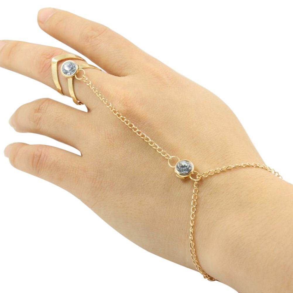 Fashion Hollow Geometric Rhinestone Inlaid Ring Bracelet Wedding Bridal Jewelry