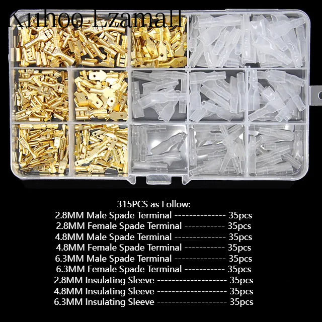 315Pcs 2.8mm 4.8mm 6.3mm Plug Spring Female Male Spade Cold Crimp Terminals Connector Car Speaker Electrical Wire Connectors Set