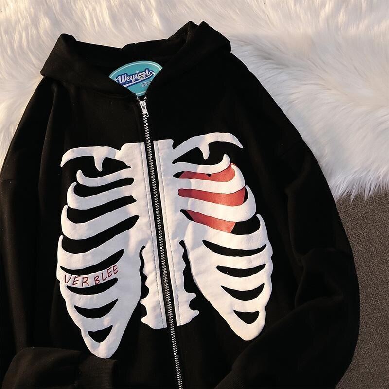 skeleton ribcage moletom com capuz