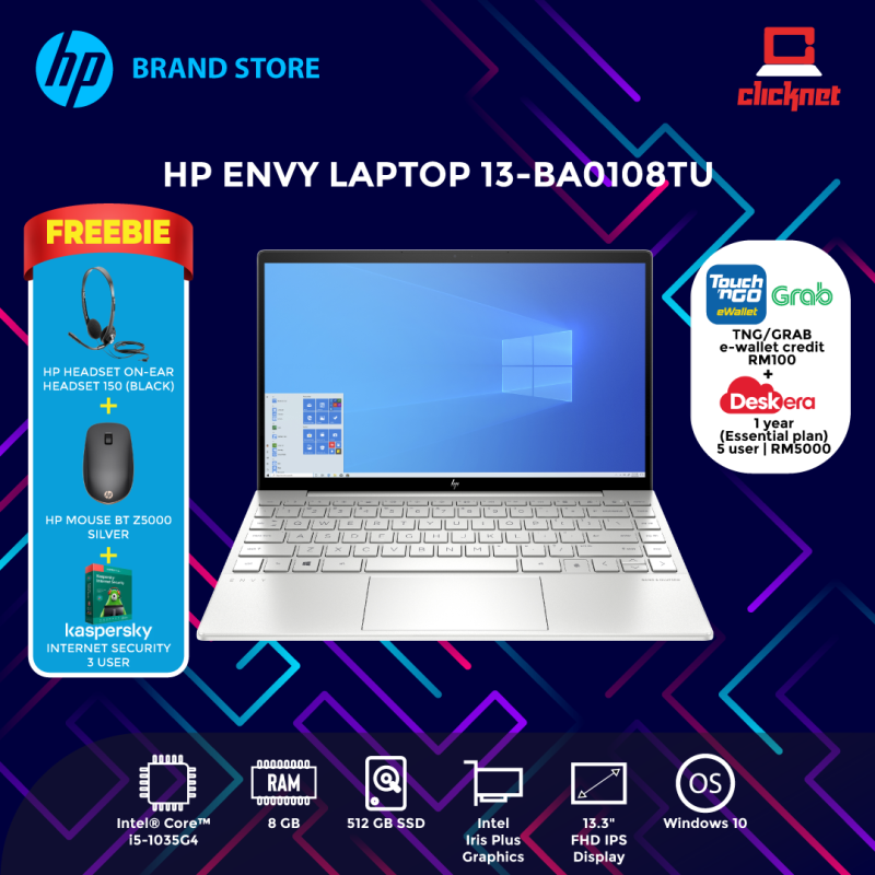 Hp Envy Laptop 13 Ba0108tu Natural Silver Intel Core I5 8gb Ram 512gb Ssd Intel Iris