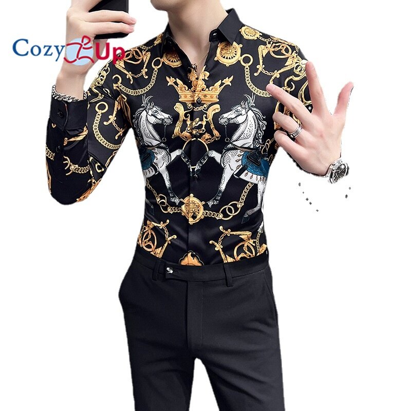 Cozy Up Áo Sơ Mi Dài Tay Vải Batik Polyester Phong Cách Anh Quốc Dáng Ôm Cho Nam