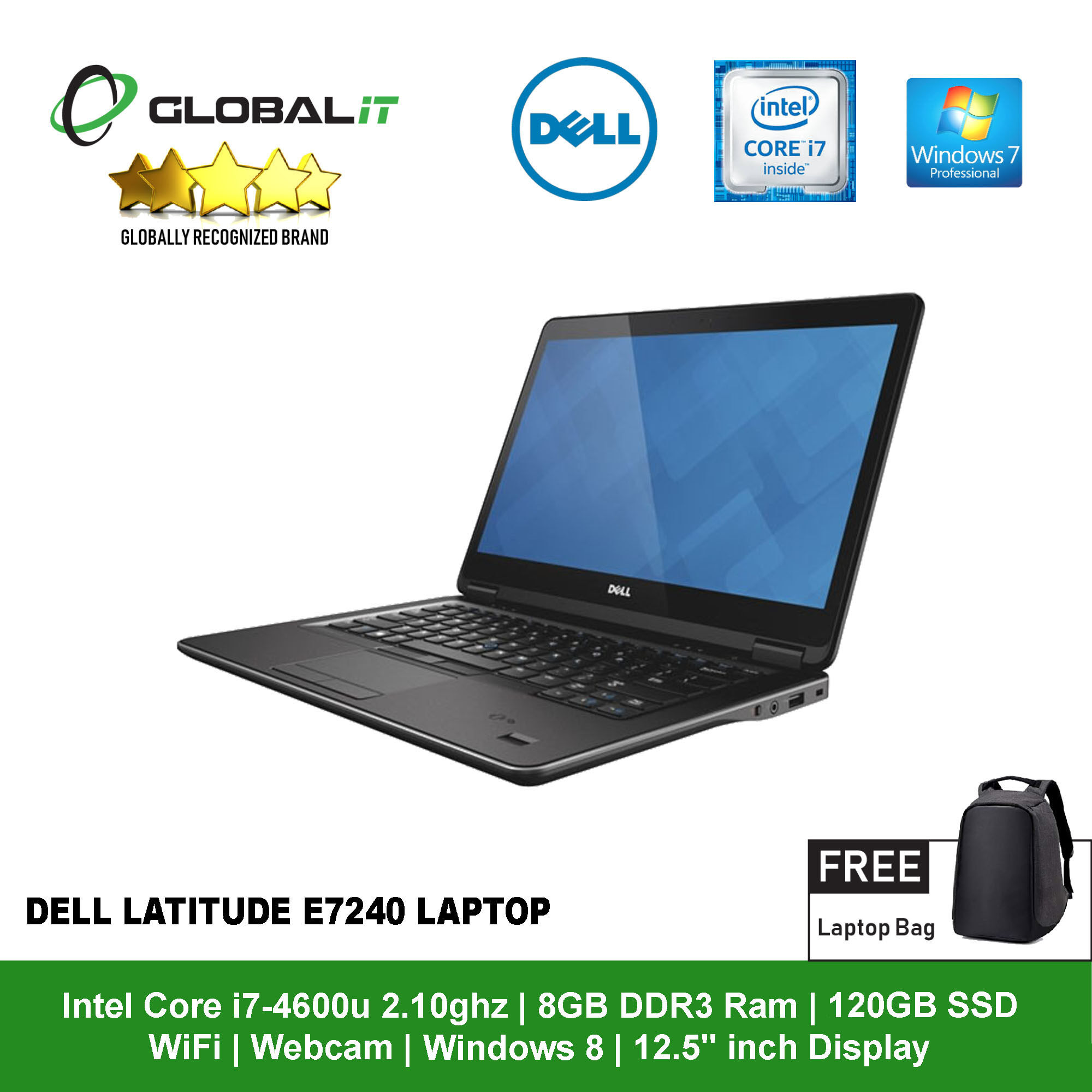 (Refurbished Notebook) Dell Latitude E7240 Laptop / 12.5 inch LCD / Intel Core i7-4600U / 8GB DDR3 Ram / 120GB SSD / WiFi / Windows 7 Professional / Webcam Malaysia