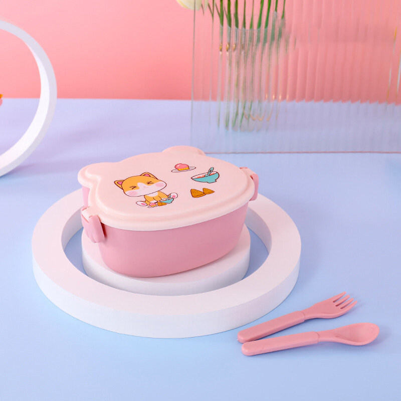 KS Cute double-layer cartoon lunch box elementary school bento box microwave heating lunch box portable fruit box crisper box
