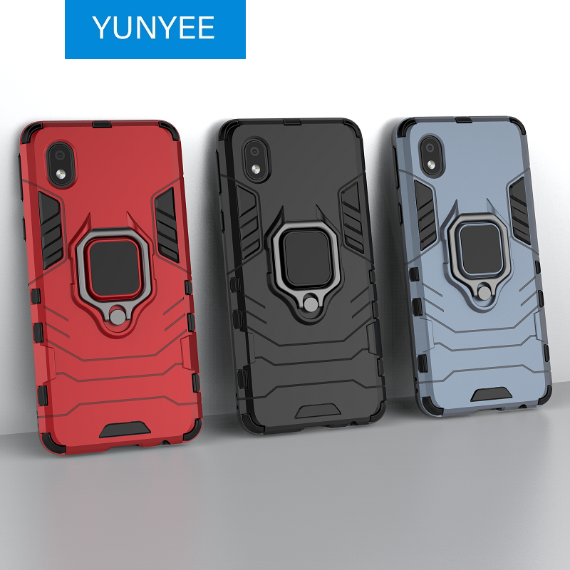 Yunyee for samsung a01 core case, silicone tpu and hard pc luxury armor shockproof metal ring holder cover phone casing