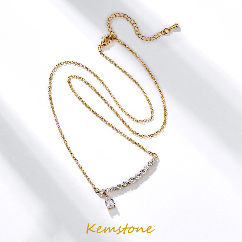 Kemstone Smile Water Drop Crystal Gold Plated Female Pendant Necklace Jewelry Gift for Women